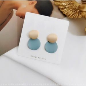 Gold Sterling Silver Post Drop Earrings Blue